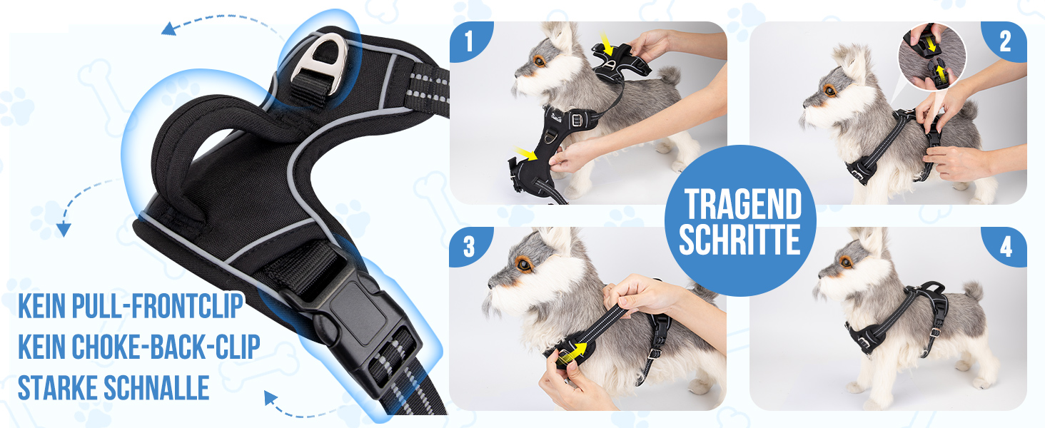 Шлейка для собак великих порід, анти-тяга, з 2 карабінами та зручною ручкою, регульована та світловідбиваюча, з м'якою підкладкою, для щоденних тренувань (Чорний, L) Розмір L (Окружність шиї: 42-60 см, Окружність грудей: 47-86 см) Чорний