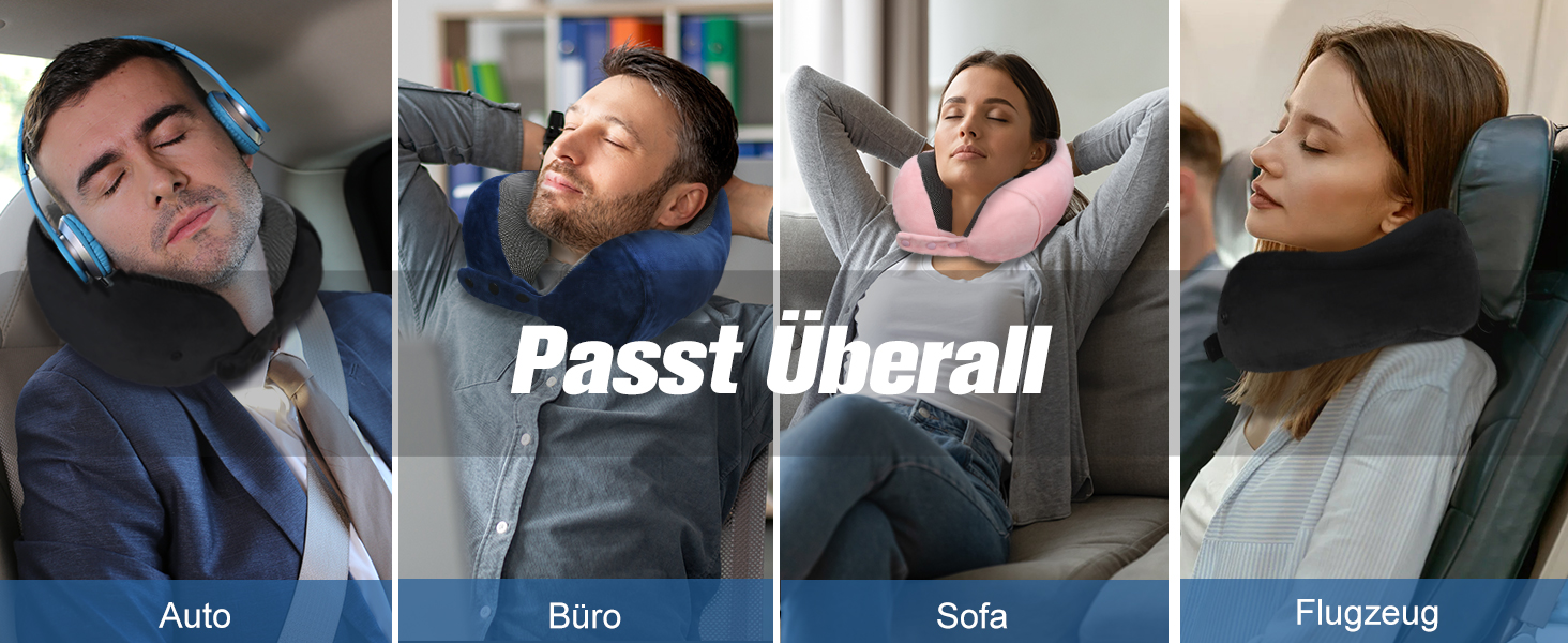 Подушка для шиї у літак, доросла, з піною Memory Foam, регульована, компактна, ергономічна, м'яка, дихаюча, з навушниками, маскою для сну, чорна сумка