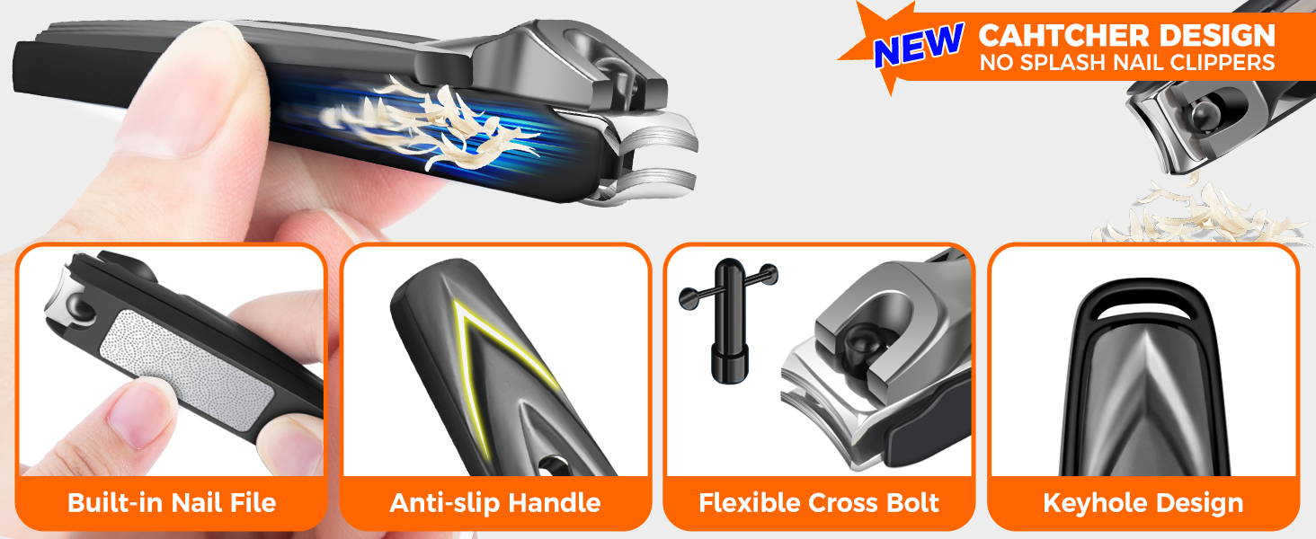 Професійний нігтеріз для нігтів, DRMODE для товстих нігтів, для людей похилого віку, з широким отвором, гострий, з похилою клинком, довга ручка (чорний)