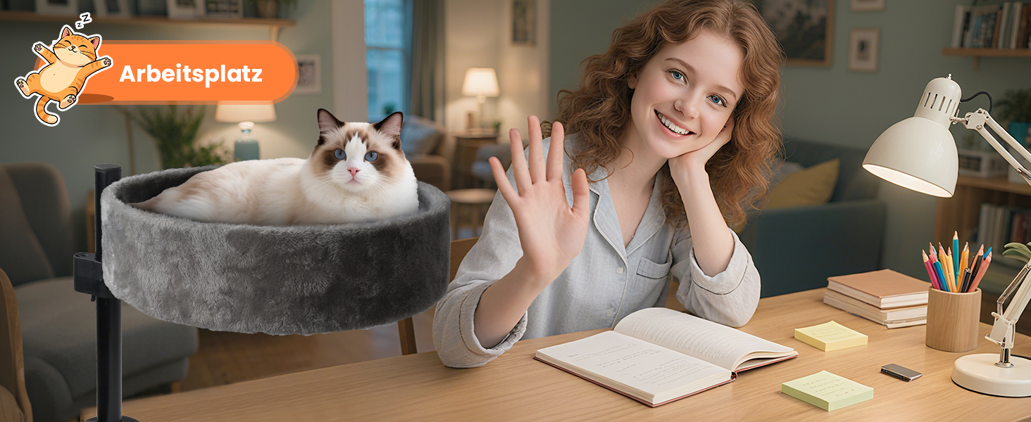 BSWAY Крісло-гніздо для кота на стіл - Покращений 360° оберт, регульована висота, без свердління. Підвищене котяче ліжко над столом. Тримає кошеня/кота близько, робочий простір чистий. Крісло-ліжко для кота на стіл, темно-сірий колір, XL розмір