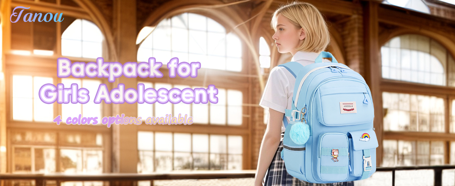 Шкільний рюкзак Tanou для дівчаток-підлітків, 9-16 років. Великий, водонепроникний, з брелоком (чорний)