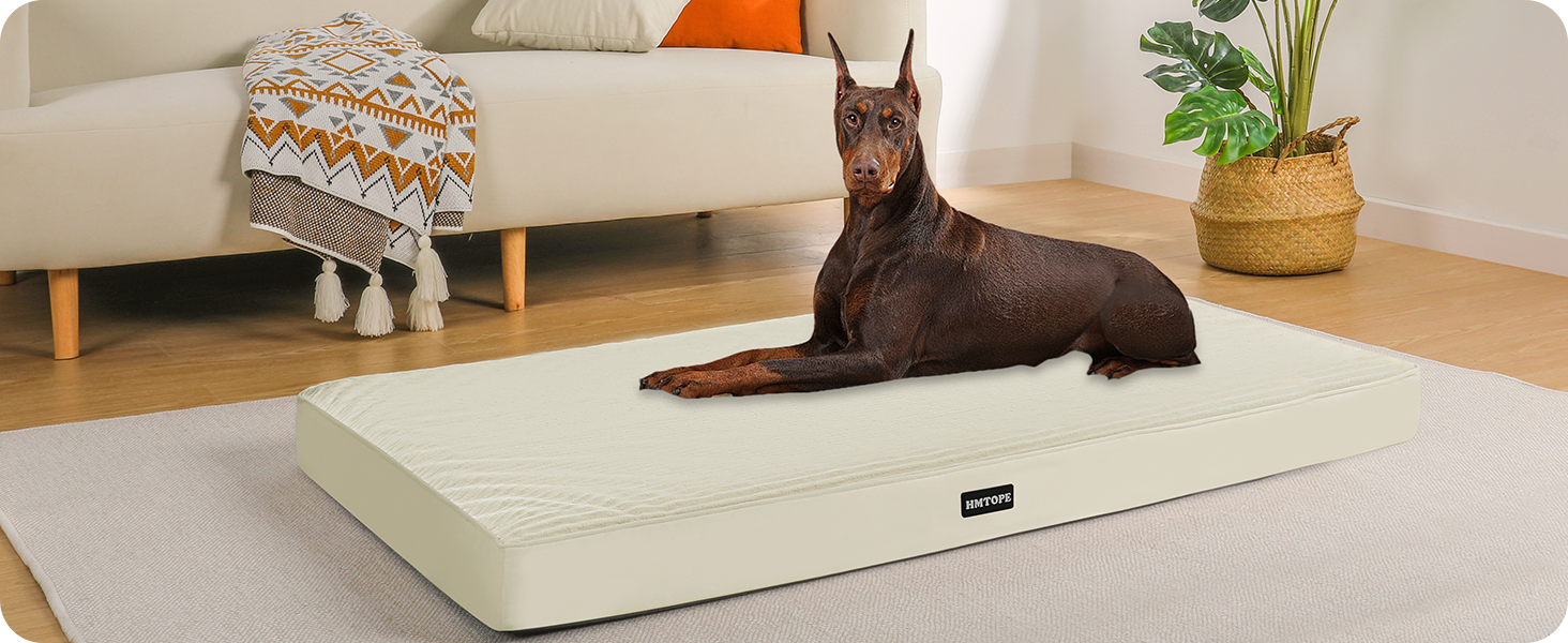 Ортопедичне ліжко для собак HMTOPE, 91 см, товщина 9 см. Зручне, знімне, водонепроникне, з антиковзким покриттям. Підходить для собак середніх порід.