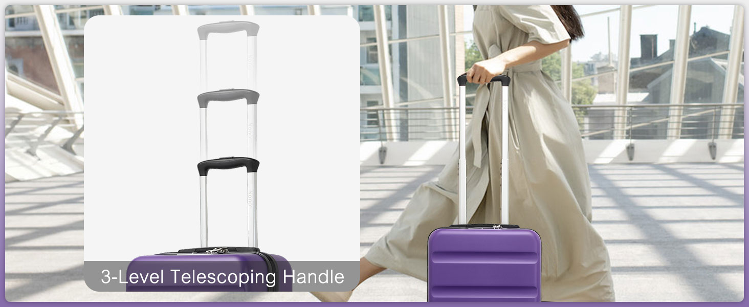 Чемодан-валіза KONO з розширенням, жорсткий, легкий, XL, з TSA-замком та 4 колесами, 75x47.5x29.5 см (M(55x35x22 см), фіолетовий)