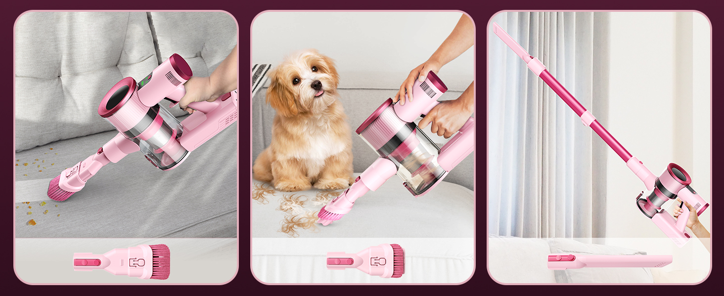 Бездротовий пилосос Dzaki 50000Pa з акумулятором, дисплеєм, функцією паркування та насадкою Anti-Tangle для килимів, твердих поверхонь, шерсті тварин та авто (помаранчево-рожевий)