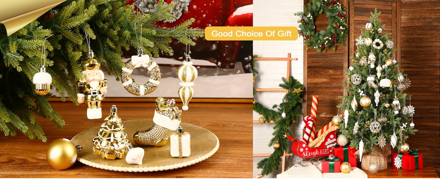 Набір прикрас для ялинки Shareconn 135 шт: міцні ялинкові кулі різних розмірів та кольорів (червоний, зелений, золотий)