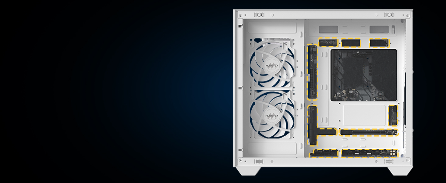 Корпус для ПК ATX MUSETEX Y6, чорний, з 3 вентиляторами, скляна панель, Type-C, Mid Tower