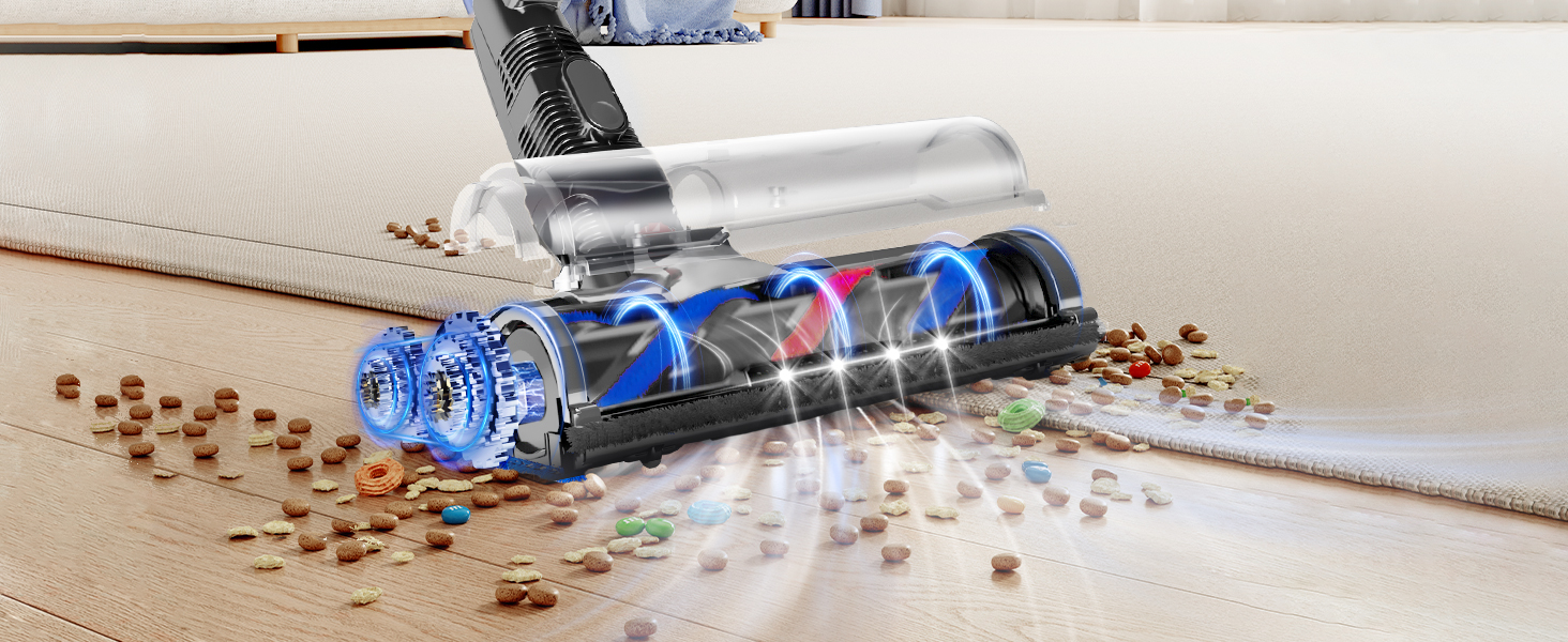 Бездротовий пилосос Authmic 40000Pa з акумулятором, час роботи до 50 хв, об'єм контейнера 1.6л, HEPA фільтр x4, для килимів, твердих підлог та шерсті тварин (блакитний)