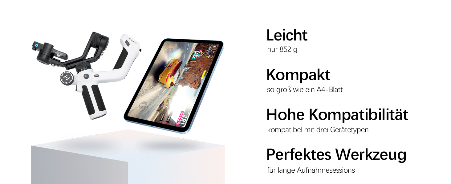 Feiyu SCORP Mini 2 Kit - Стабілізатор для бездзеркальних камер/Action-камер/iPhone/Samsung, Ручний 3-осьовий гiмбал з сумкою, світлом для селфі та подовжувачем. Чорний та білий кольори