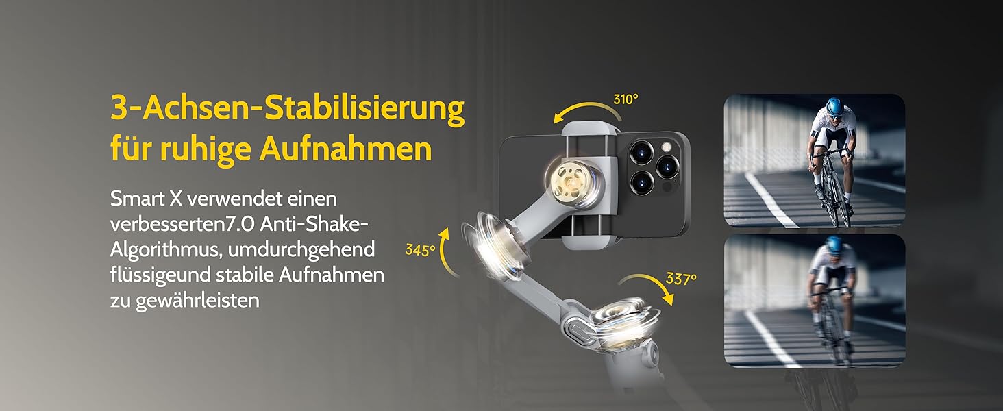 Стабілізатор для смартфона AOCHUAN з 3 осями, з функцією розпізнавання облич, вбудованим світлом, 1/4