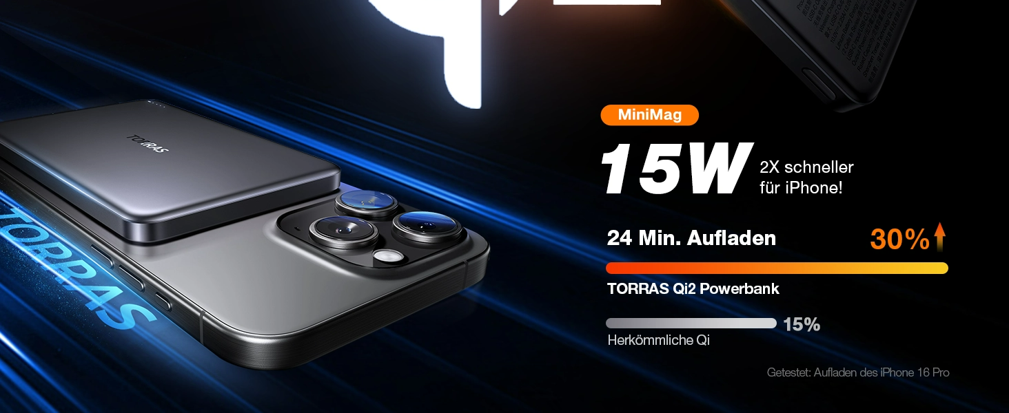 Портативний зарядний пристрій TORRAS MiniMag Qi2 з MagSafe, 10000mAh, сертифікований Qi2, магнітний, з кабелем USB-C 30W, бездротовий зарядний пристрій 15W для iPhone 17 Pro Max/Air/12-16, AirPods, сірий, титан