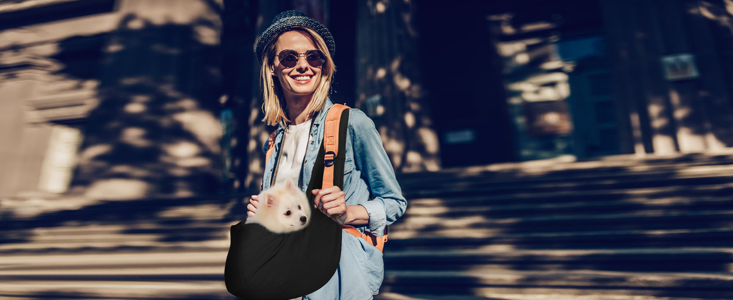 PetLoft Сумка-переноска для собак, реверсивна, регульована, крос-боді, з кріпленням для нашийника (колір: коричневий)