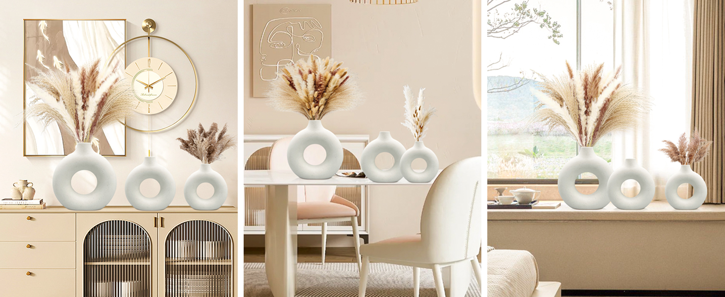 Набір ваз для квітів - 2 шт. з кераміки для декору оселі, сухоцвітів та Pampas grass. Ідеально для подарунку. Маленькі та середні вази білого кольору.