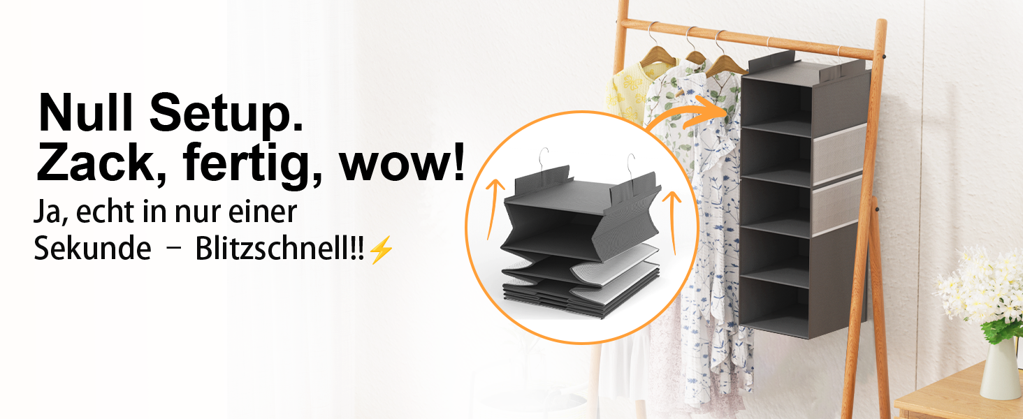 Організатор для шафи Extra Tief - 6-ярусний з 4 кишенями з сітки, для зберігання речей, ідеальний для студентів та кемпінгу (Сірий)