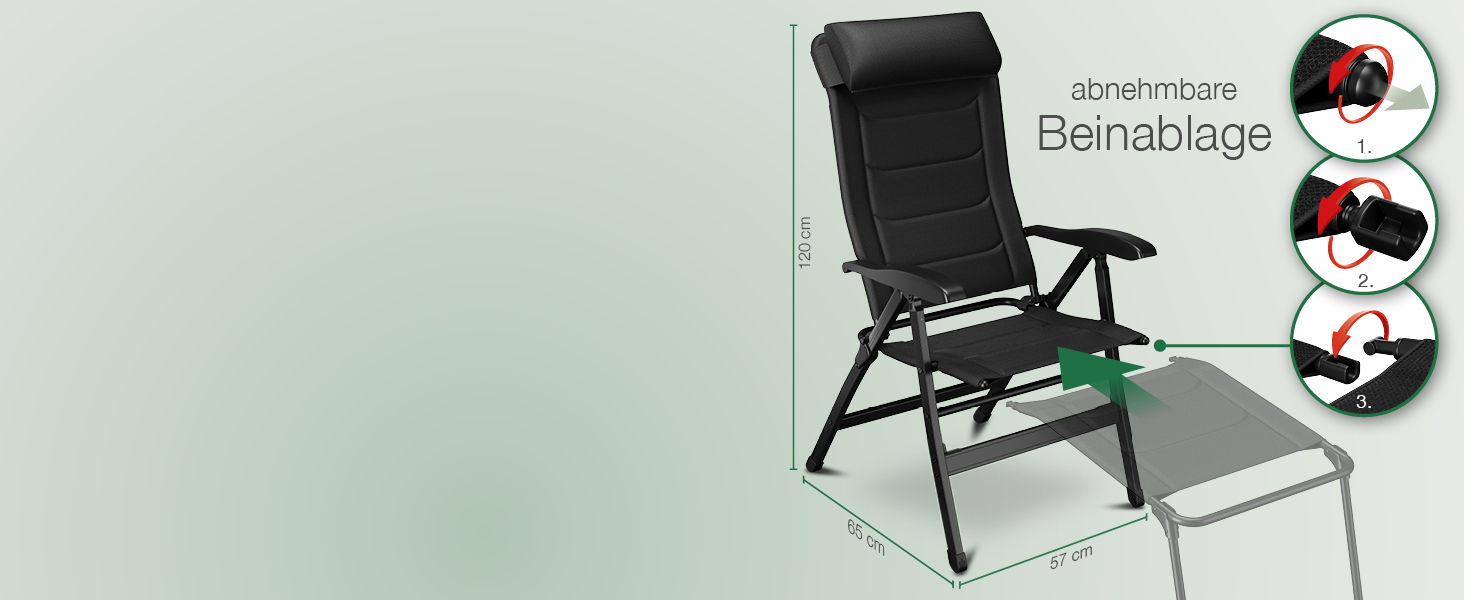 ELONEO Folding Camping Chair with Removable Footrest, Folding Chair Made of Aluminum, Folding Garden Chair, Reclining Chair with Adjustable Backrest, Camping Chair (Folding Chair with Footrest (with Premium Cushion), Black)