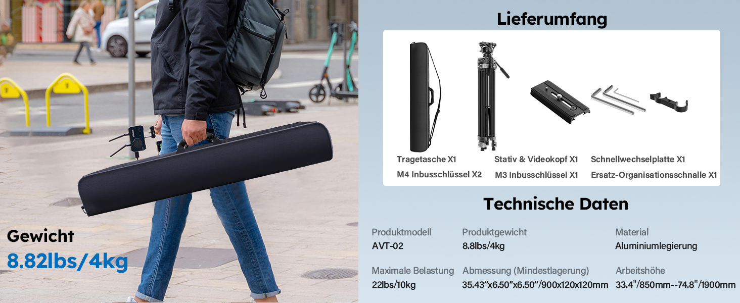 Штатив відео SIRUI з пливним кріпленням 190 см, професійний, для камер, відеокамер, DSLR, алюміній, вантажопідйомність 10 кг (AVT-02)