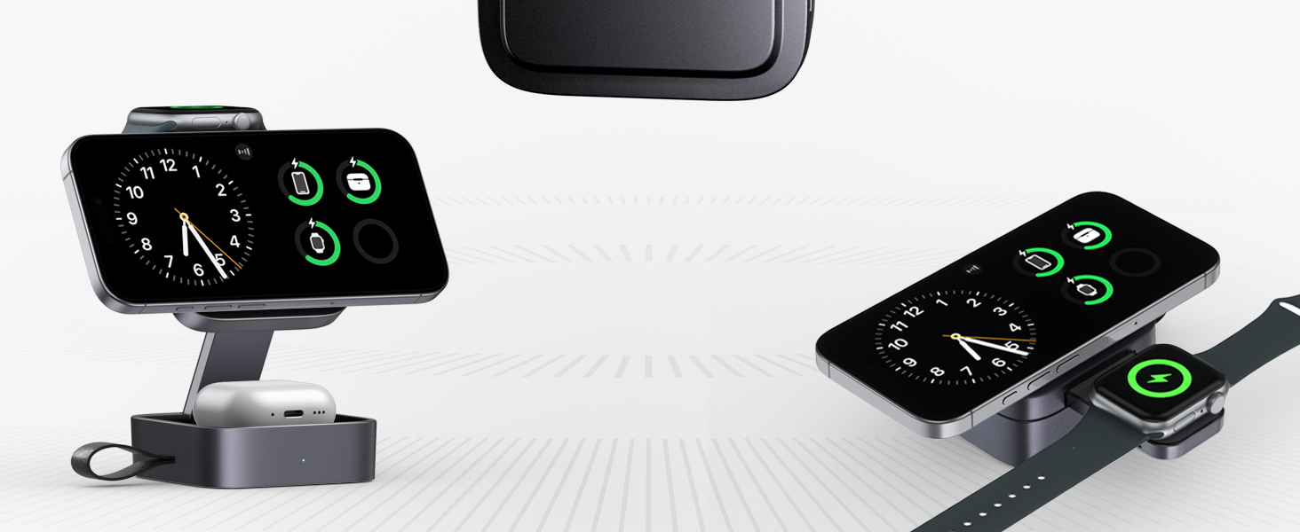 База для зарядки 3-в-1 для Apple: магнітна складна бездротова зарядка з MagSafe для iPhone 17/16/15/14/13/12, Apple Watch та AirPods Pro/4/3/2, чорний