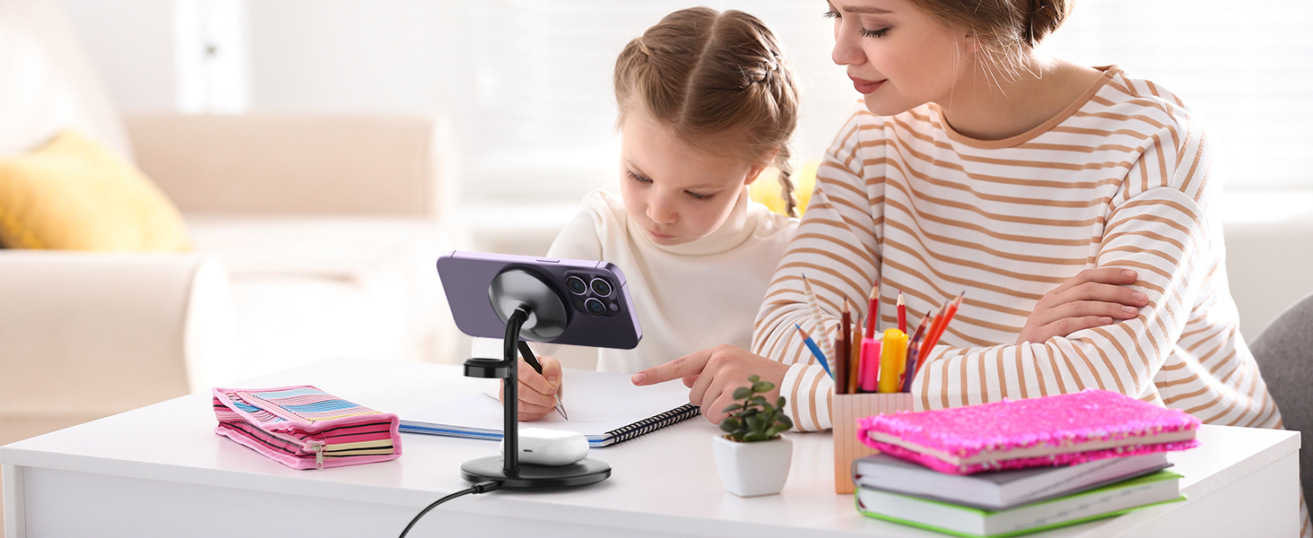 3-в-1 індукційна зарядка для декількох пристроїв, 15W MagSafe зарядка для iPhone 15/14, MagSafe зарядний пристрій для iWatch Ultra 2/1/Series 9/8, AirPods, білий/чорний