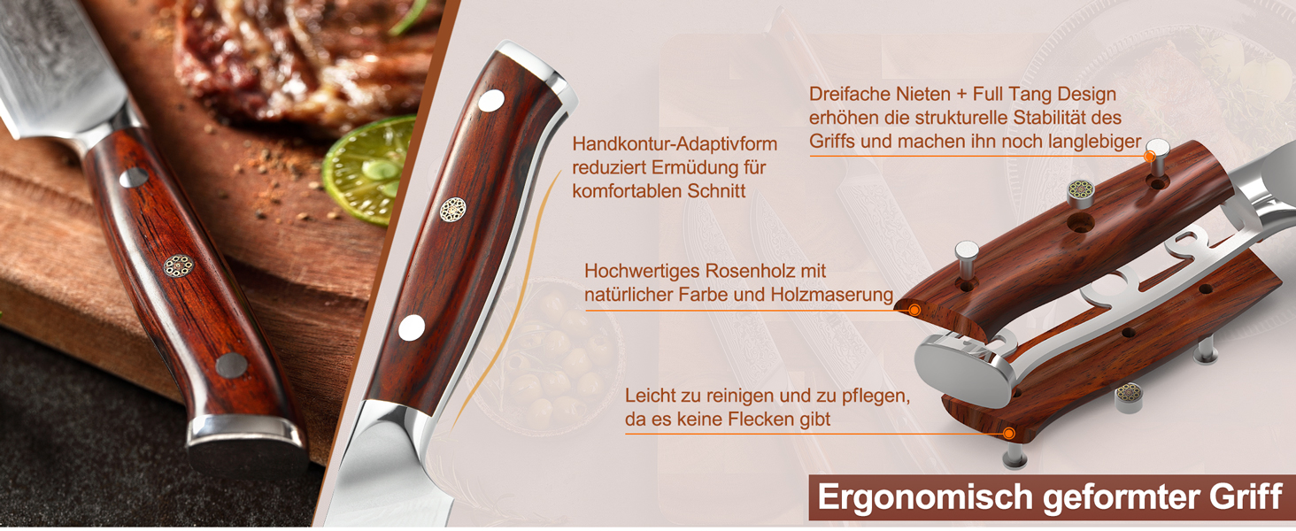XINZUO Damascus Chef's Knife Set - 67 Layer High Carbon Steel, Professional Gyuto Knife with Rosewood Handle (5-Piece Steak Knife Set)
