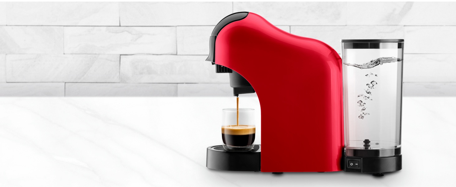 Кавоварка Ufesa Bellagio 3-в-1 для капсул Nespresso, Dolce Gusto або меленої кави, сенсорна панель, 7 режимів, резервуар 1 л, 1400 Вт, 15 бар, червона, компактна