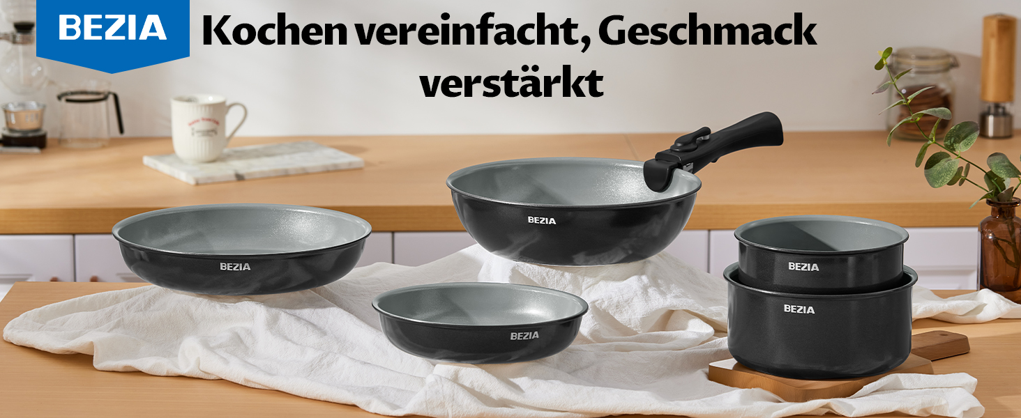 BEZIA 13-Piece Ceramic Nonstick Cookware Set - Induction Compatible Pots and Pans for All Cooktops, Stackable, Dishwasher & Oven Safe