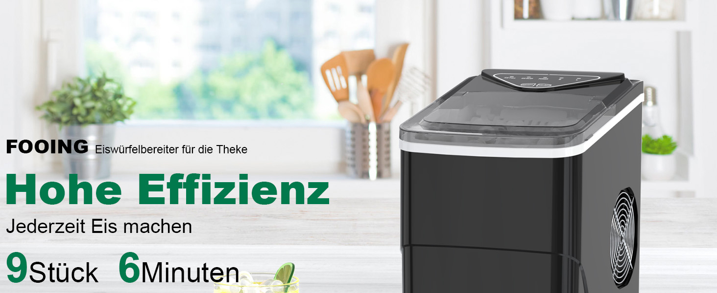 Portable Ice Maker - Fast Cube Ice Machine for Home, Kitchen, Office, Bar (Black)