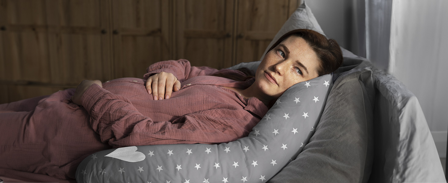 Подушка для вагітних Amilian Stillkissen XXL з зірками (сіра) - подушка для сну на боці та годування