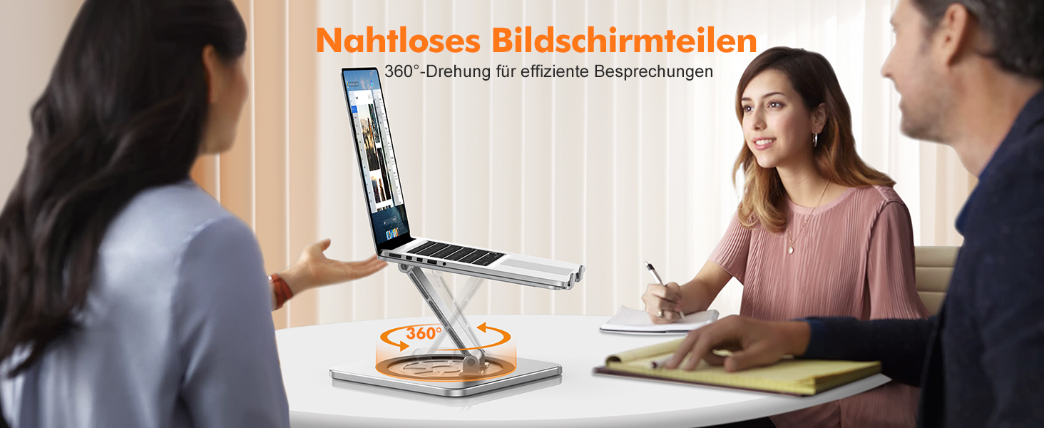 Підставка для ноутбука з поворотним столом 360°, регульована, алюміній, ергономічна, з вентилятором, складна, для MacBook Air/Pro (10-16')