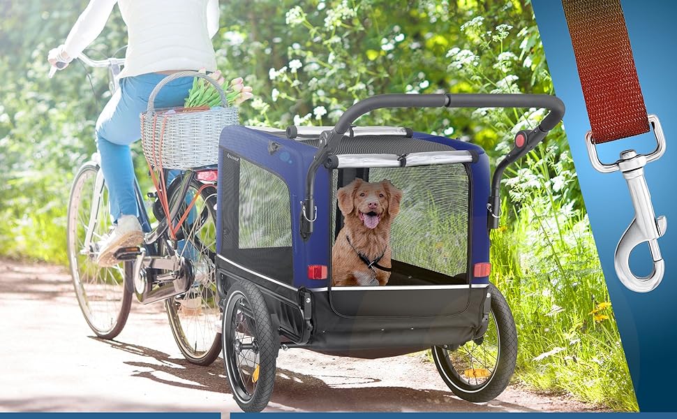 KESSER® Візок для собак Боксер 3-в-1: візок, бугель, велосипедний причіп. Великий об'єм 240 літрів, амортизація, поворотне переднє колесо 360°, матеріал: оксфорд 600D, SmartSpace, вантажопідйомність до 40 кг, зелений (темно-синій)