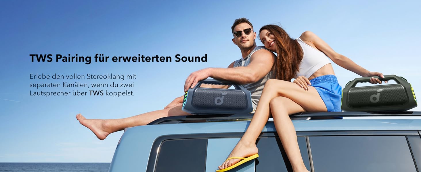Soundcore Boom 2 Plus: Портативна Bluetooth Колонка, 140W, IPX7, RGB, Power Bank, USB-C, 20 годин, для кемпінгу (зелена)
