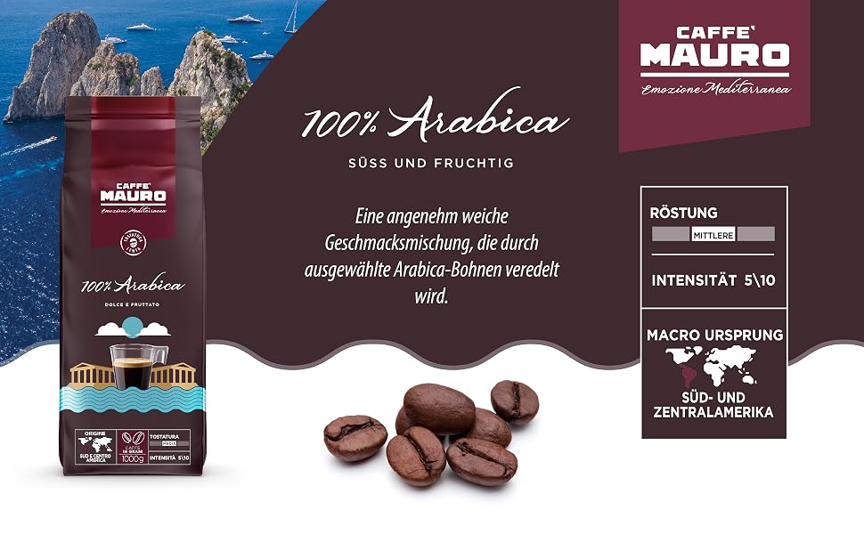 Кава в зернах Caffè Mauro Torrefazione 100% Арабіка, середній обсмаження, інтенсивність 5/10, Італія, 1 кг