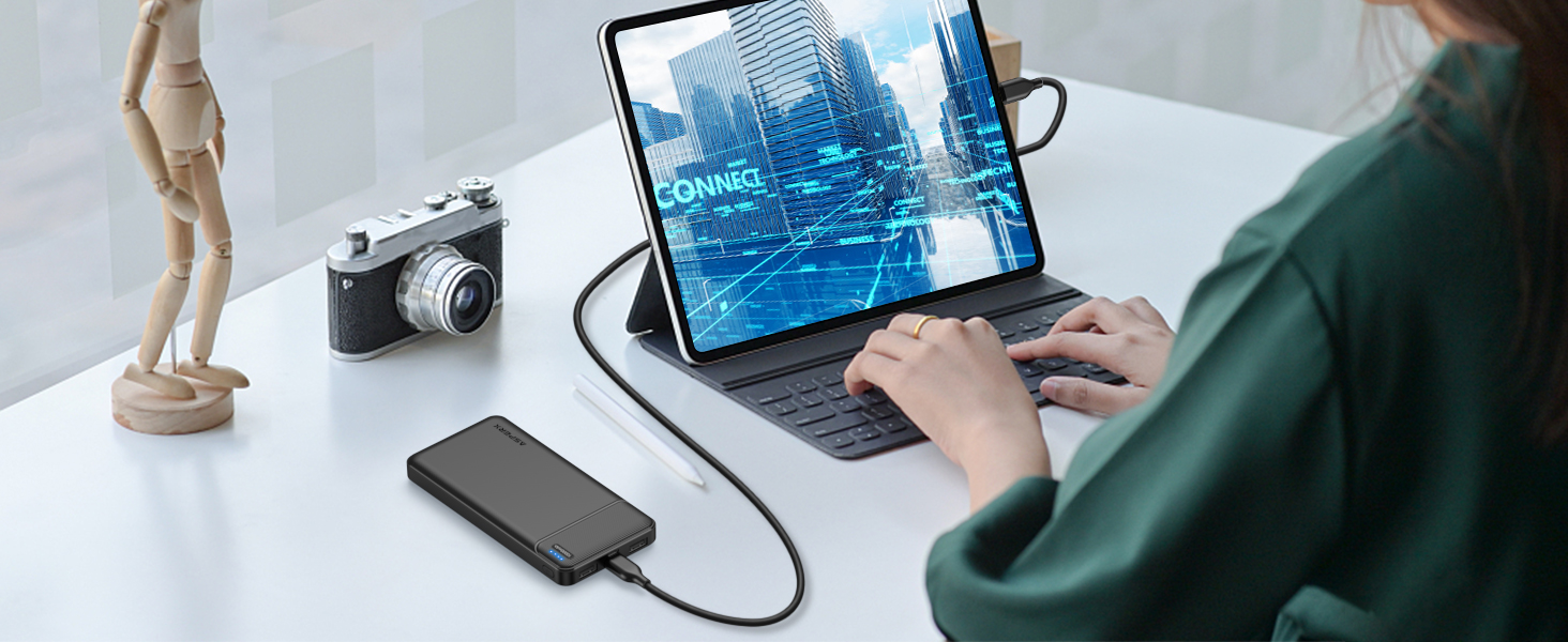 Power Bank AsperX 10000mAh (2 шт.) з USB-C, 4 порти, чорний+білий, для iPhone, iPad, Huawei, Tablet