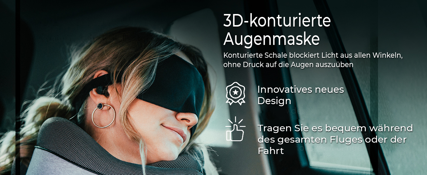 Подушка для шиї Proglobe, 100% Memory Foam, ортопедична, для подорожей (літак, авто, поїзд), з 3D-маскою для сну, сітчаста сумка (темно-сіра)