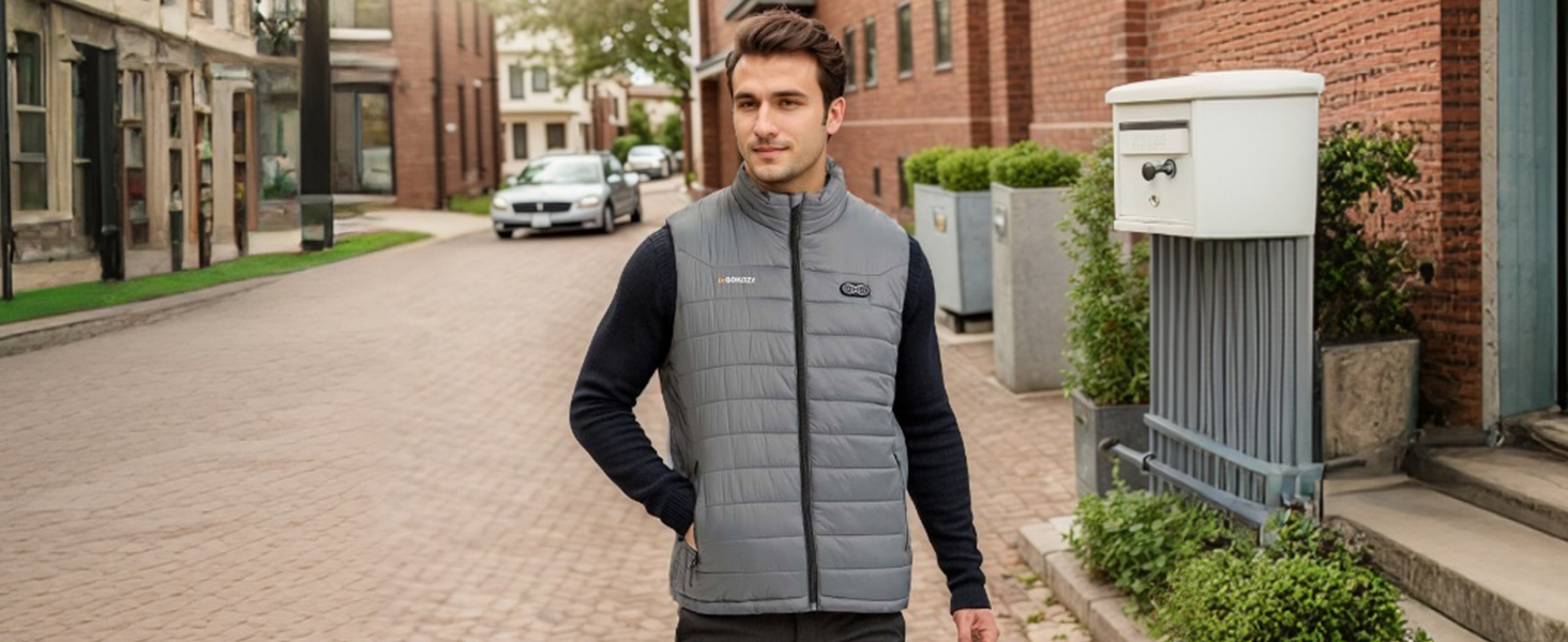 Обогрівальний жилет Gokozy для чоловіків та жінок з акумулятором 10000 mAh та 5 зонами обігріву, для катання на лижах та полювання (M, Сірий)