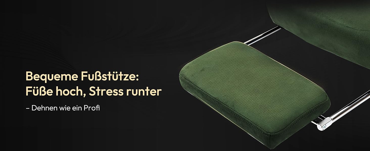 Ігровий крісло Dowinx з мікрофібри-велюру: дихаюче, ергономічне, з підніжкою (зелене)