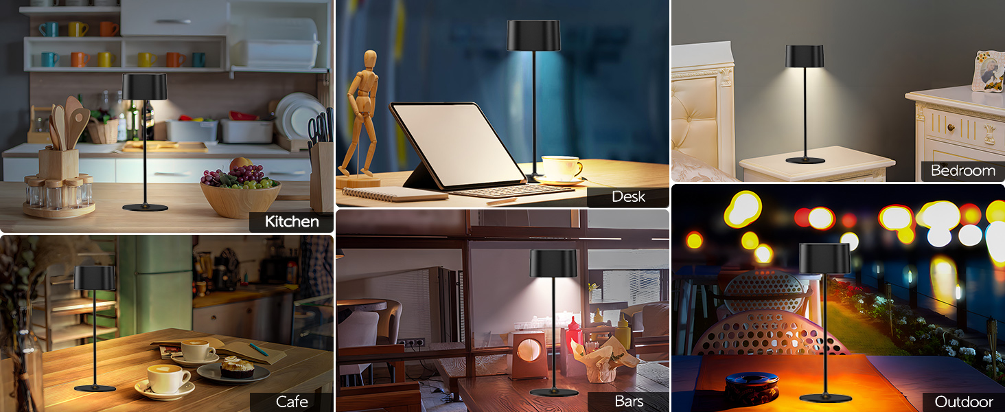 Акумуляторний LED настільний світильник з димером, 2 шт. Бездротовий сенсорний світильник USB-C, металевий, водонепроникний (IP54), 5600mAh, 5W, чорний