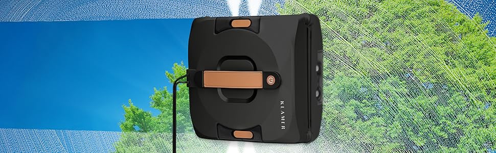 Робот для миття вікон KLAMER 3500 Pa: автоматичний очищувач з резервуаром для води 100 мл, режим вологого очищення, виявлення країв, тихий (60 дБ), захист від падіння, смарт-планування (Чорний)