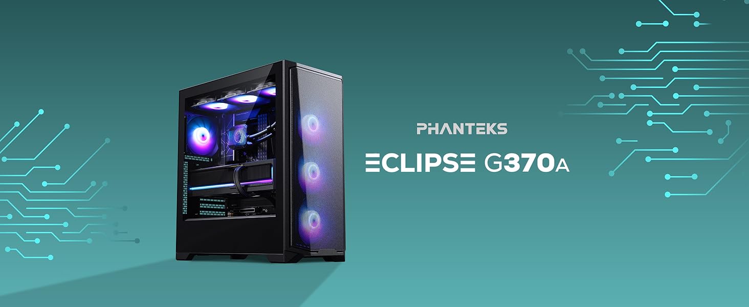 Корпус Phanteks Eclipse G370A чорного кольору | Midi-Tower з темперованим склом та сітчастою передньою панеллю, підтримка радіатора 360мм, сумісний з SSI-EEB, з 3x 120мм ARGB вентиляторами