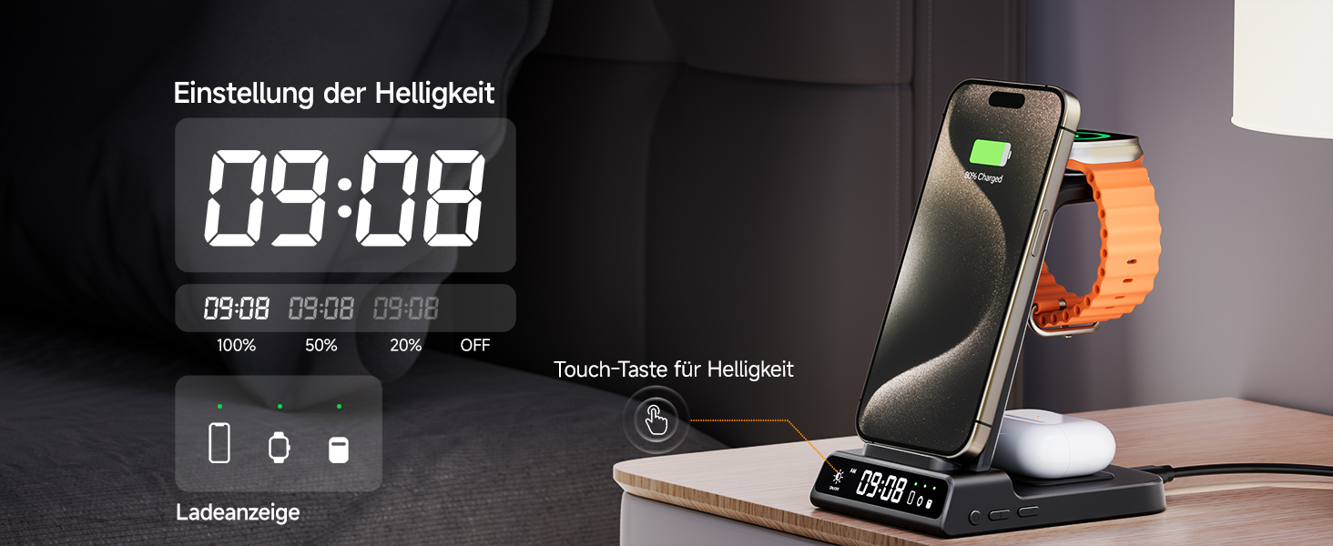 Бездротова зарядна станція 3-в-1 для Apple iPhone 16/15/14/13/12 Pro/Plus, Apple Watch Ultra 2/9/8/7/6/5, AirPods Pro/4/3/2 – Чорна