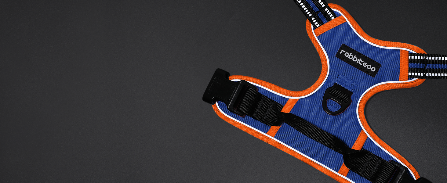 Нашийник для собак Rabbitgoo середнього розміру, анти-тяга, регульований, для великих собак, дихаючий, з світловідбиваючими смугами, безпечне керування, L (Синій+Помаранчевий, XS (1 шт.))