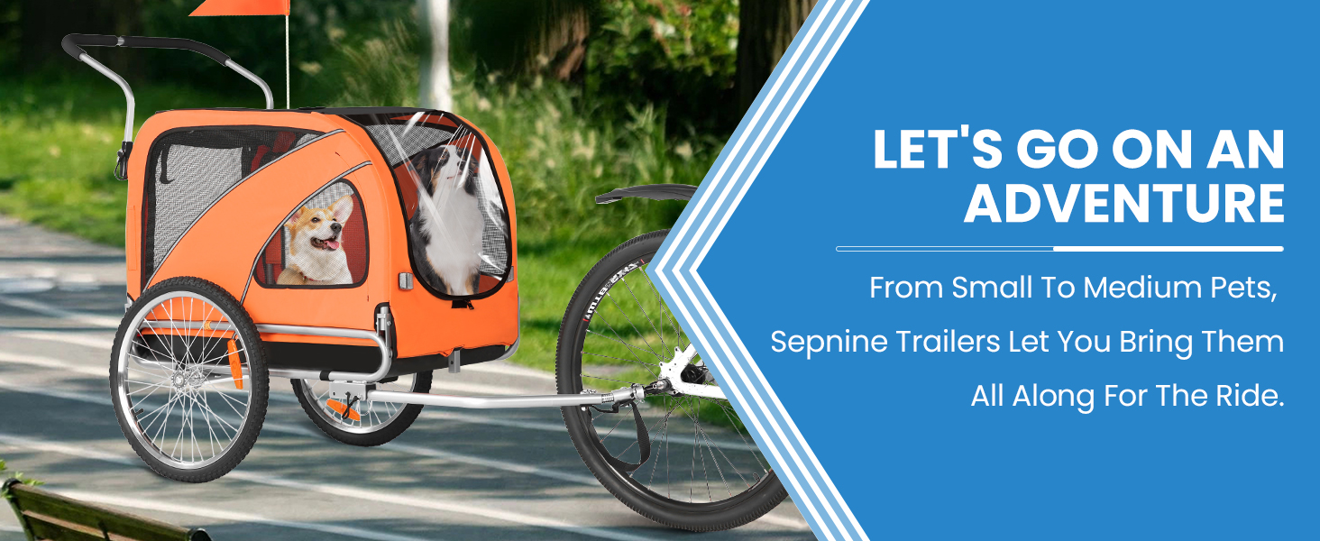 SEPNINE® Велосипедна причепа для собак XL, 2-в-1: причеп та візок для собак з відбивачами та гальмом, матеріал: 600D Oxford Canvas, максимальне навантаження 40 кг, помаранчевий колір