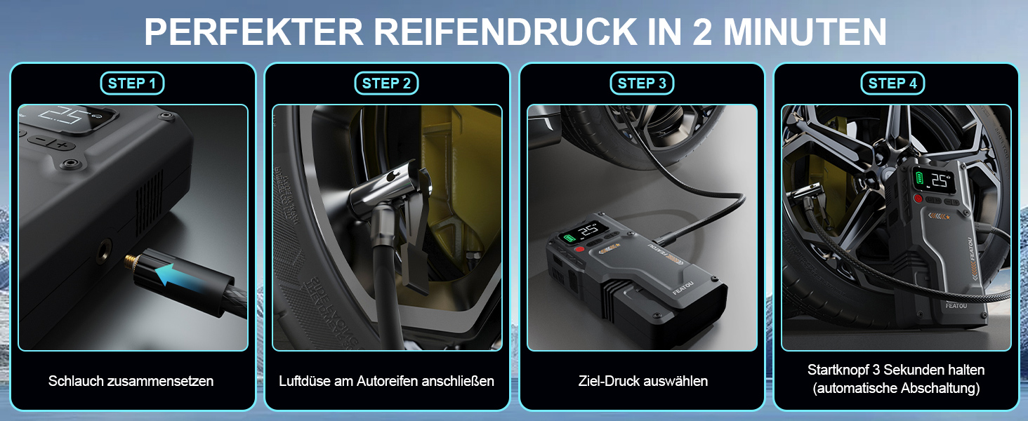 Powerbank для автомобіля Starthilfe з компресором 150PSI, 6000A, 12V, для бензинових та дизельних авто (до 10л), QC3.0, LCD, ліхтарик