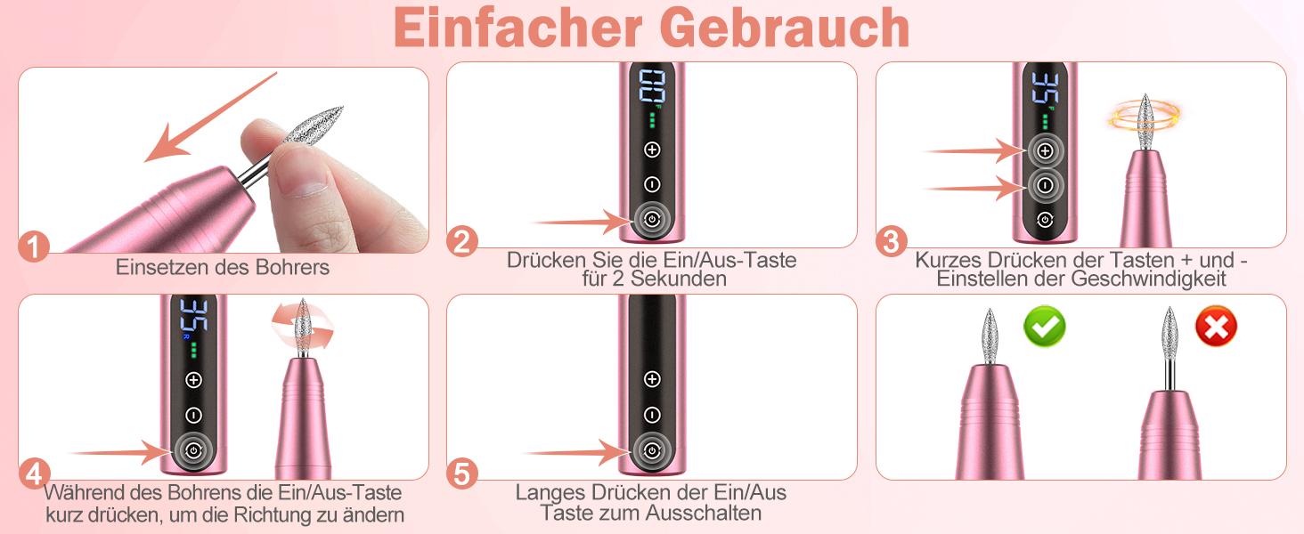 Електричний набір для манікюру та педикюру NailGirls 11 в 1, 35000 RPM, рожевий