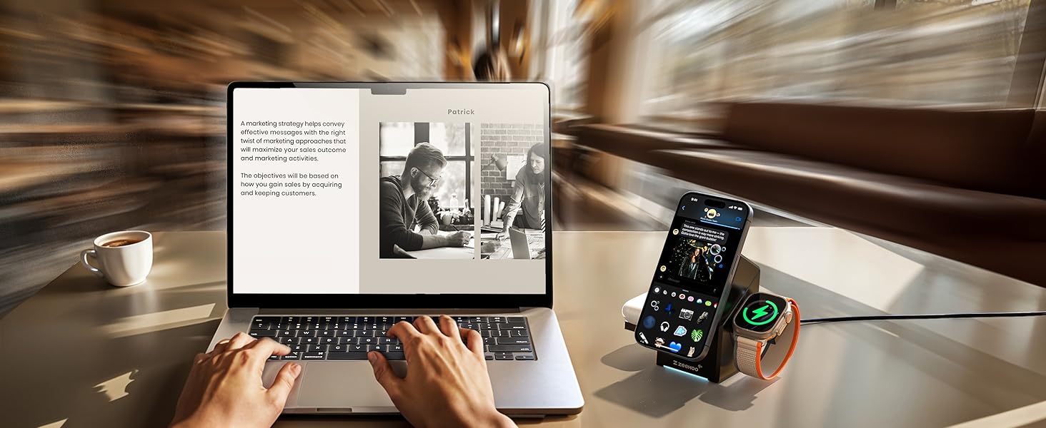 ZEEHOO Зарядна станція 3 в 1 для Apple MagSafe, iPhone 16/15/14/13/12, Apple Watch та AirPods (30W USB-C), Чорний