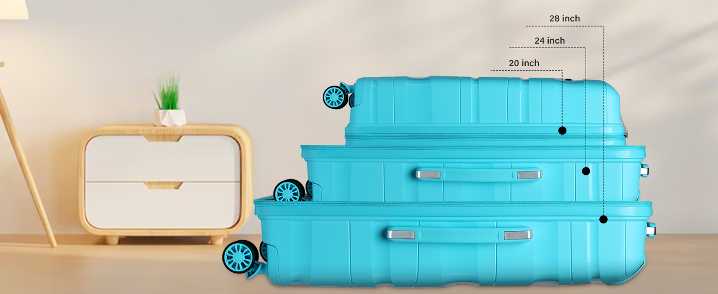 KONO Чемодан середнього розміру 65см з поліпропілену, з TSA замком, 65x46x26.5см (Крем-білий, світло-блакитний)