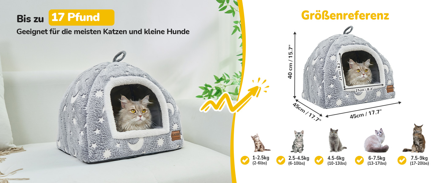 Світлодіодна кімната-будиночок для котів CATISM - 40x40x38 см. М'яка затишна кімната для котів, кошенят та цуценят з знімним подушкою. Сірий колір.