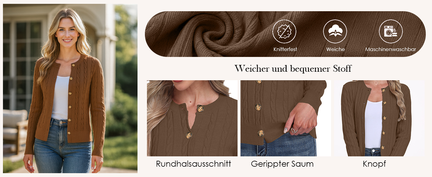 Жіночий в'язаний кардиган GRECEREE з V-подібним вирізом та ґудзиками, осінньо-зимовий светр з кишенями (Вершково-жовтий, L)