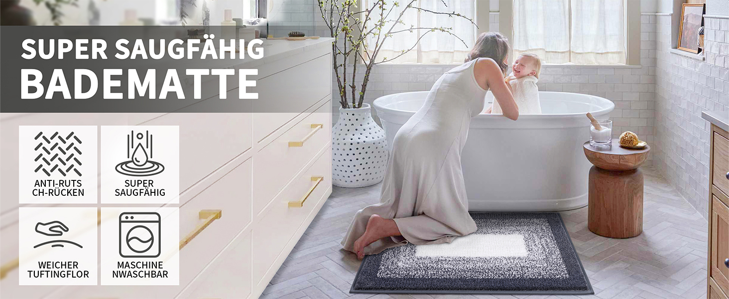 Enyhom Super Soft Microfiber Bath Mat - Non-Slip, Absorbent, Machine Washable, Dark Grey, 60x90cm