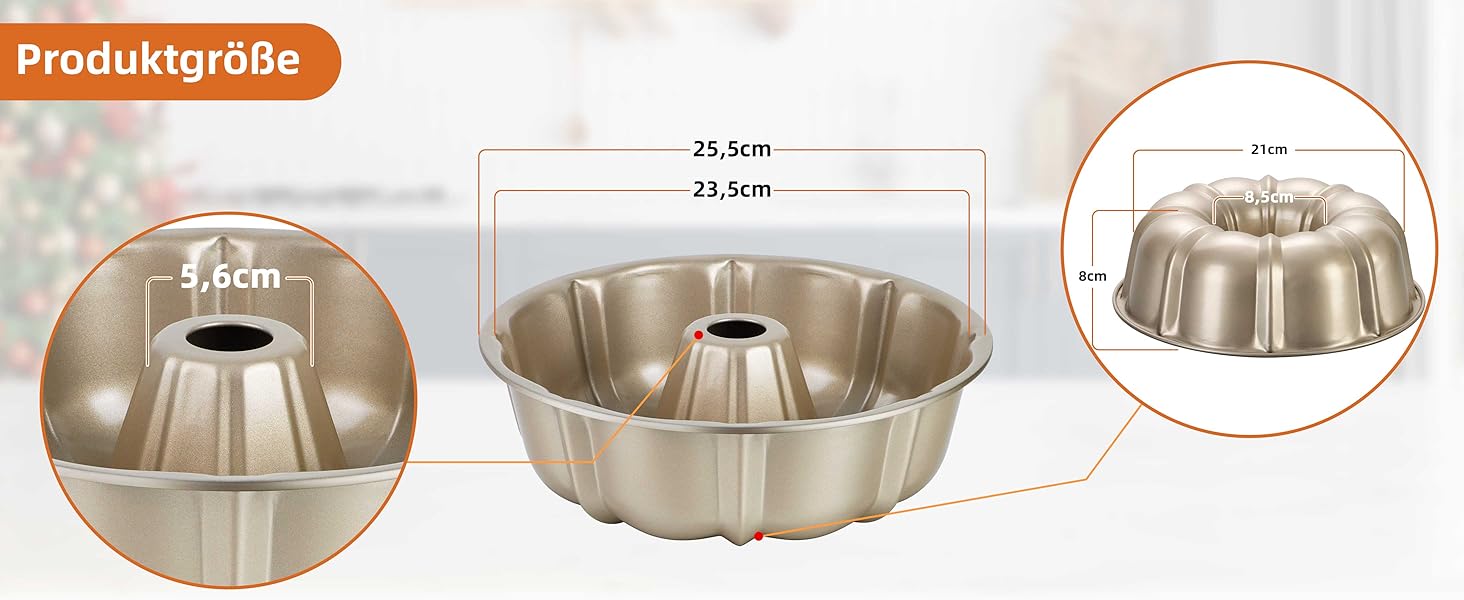 Форма для кексів Onader Gugelhupfform, 25.5 см, з антипригарним покриттям, з нержавіючої сталі, для випікання кексів, хліба, тортів. Золотий колір