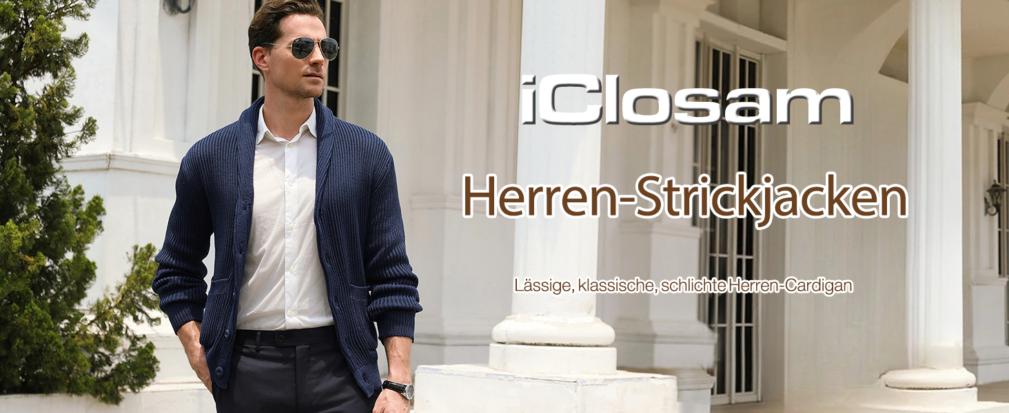 iClosa Кардиган чоловічий з V-подібним вирізом, легкий, в'язаний, з ґудзиками, чорний (Y-schwarz), XL