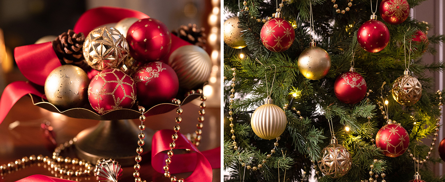 Набір прикрас для ялинки Valery Madelyn 20 шт, 6 см, пластик, червоний та золотий, з гачками | Новорічні кулі для декору